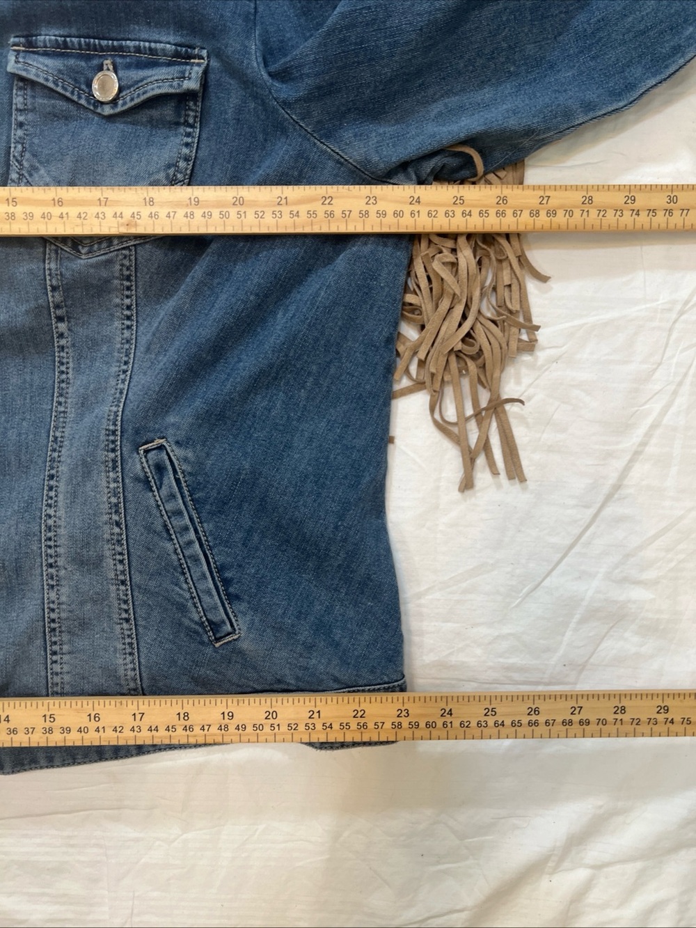 🤠 Chico’s Fringe Denim Jacket – Women’s 20/22 (Chico’s 4) Western Boho - Picture 6 of 9